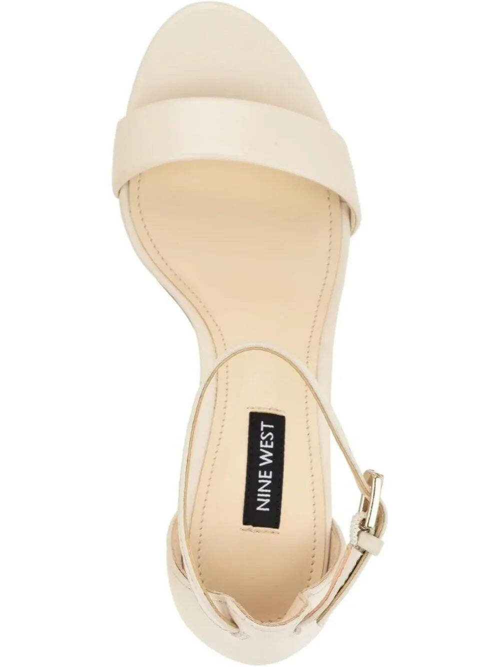 Women's Cream Leather Round Toe Ankle Strap Wnpruce Block Heeled Sandal Shoes
